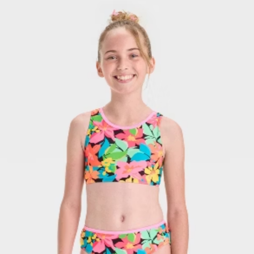 Cat & Jack Floral Kids Swim TOP ONLY M (8)
